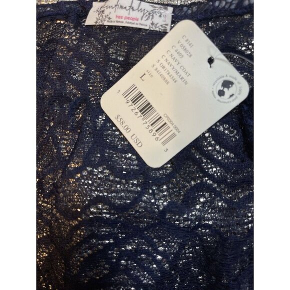 Free People L Navy Blue Sheer Lace Scoop Neck Long Sleeve In My Head Bodysuit - Picture 6 of 6